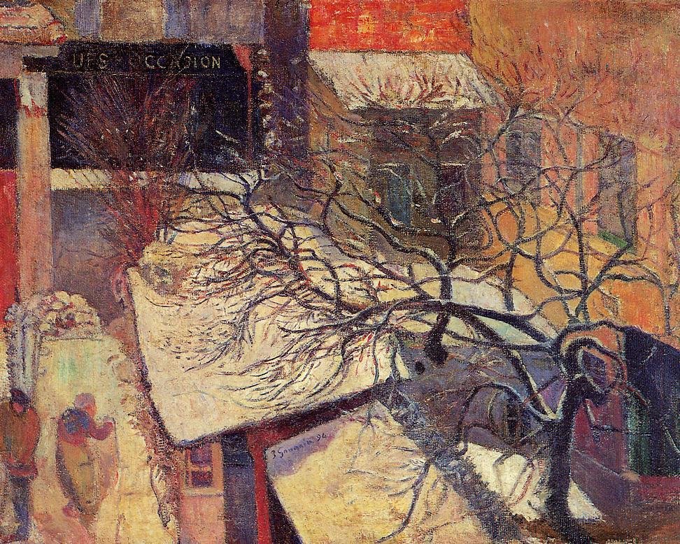 Paris in the Snow by Gauguin, 1894: a courtyard under snow seen from above