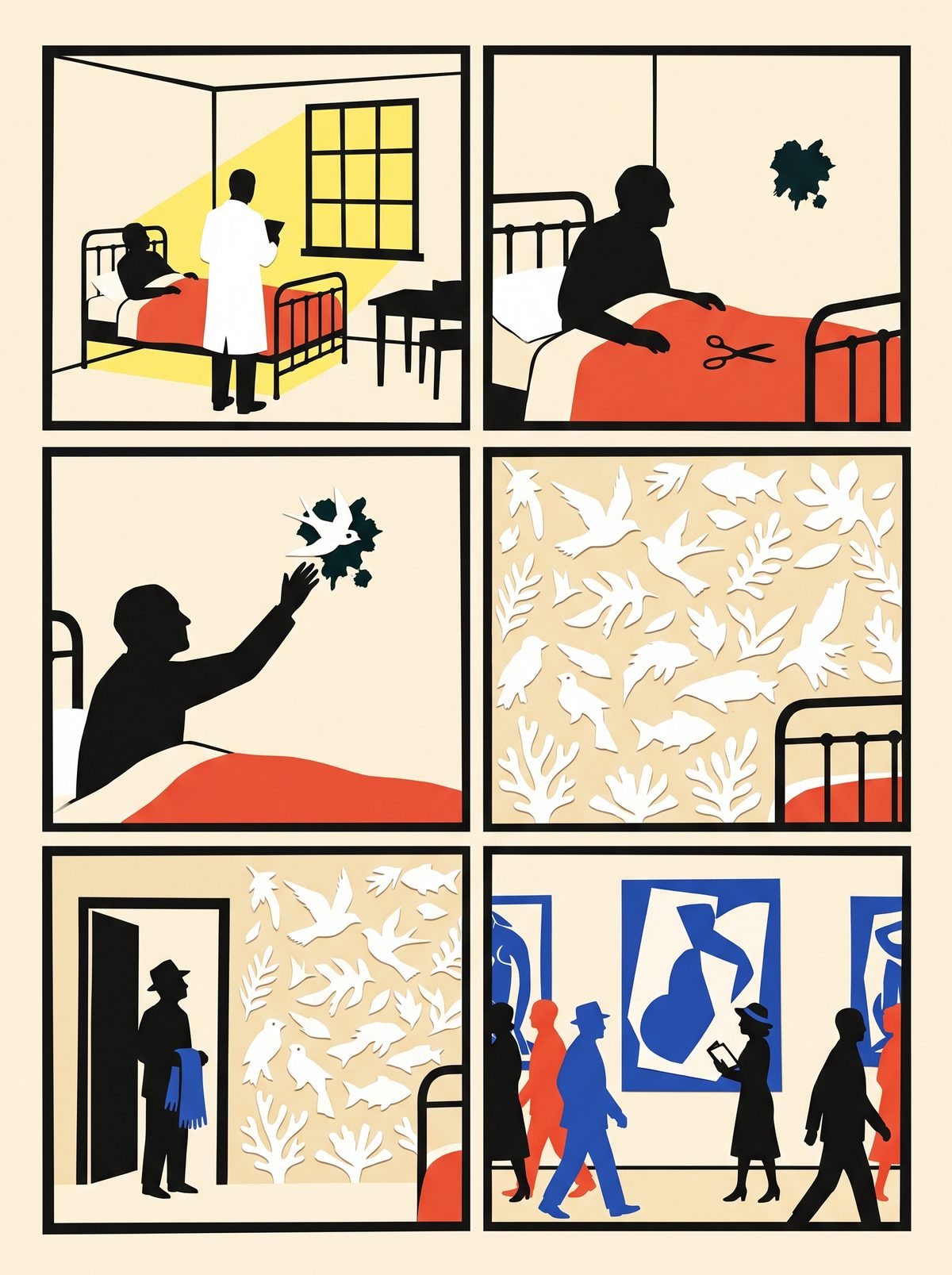 Six-panel comic strip of the swallow over the stain