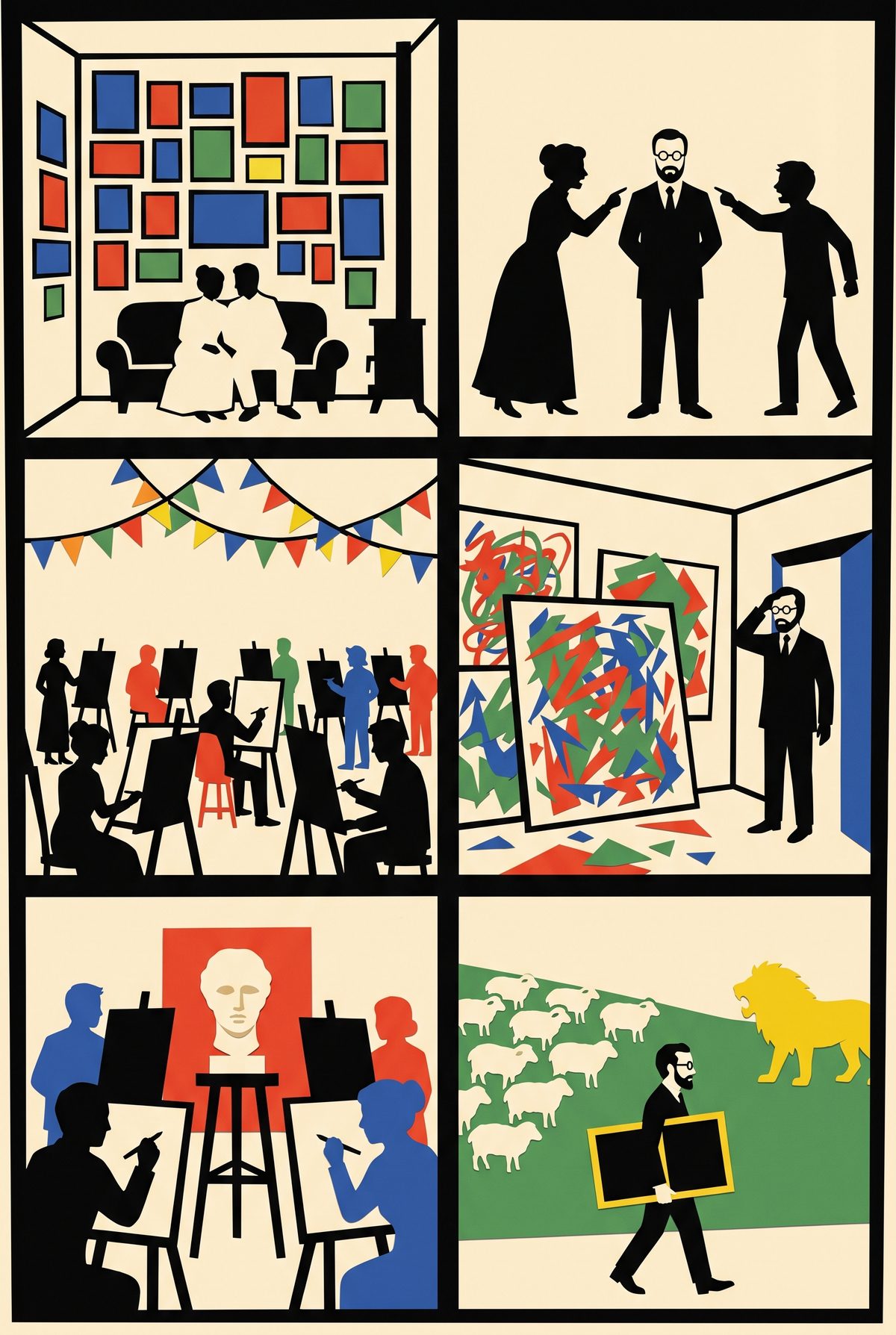 Six-panel comic strip of the Académie Matisse